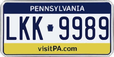PA license plate LKK9989
