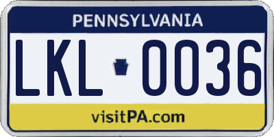 PA license plate LKL0036
