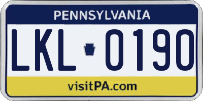 PA license plate LKL0190