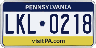 PA license plate LKL0218