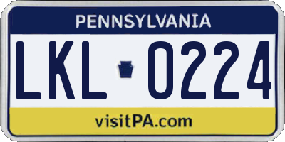 PA license plate LKL0224