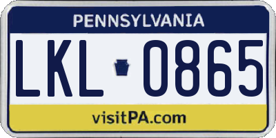 PA license plate LKL0865