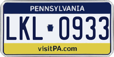 PA license plate LKL0933