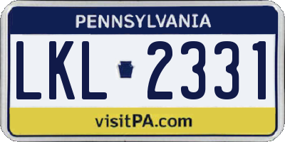 PA license plate LKL2331