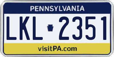 PA license plate LKL2351