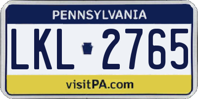 PA license plate LKL2765