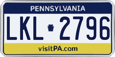 PA license plate LKL2796
