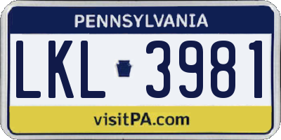 PA license plate LKL3981