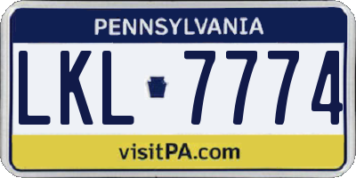 PA license plate LKL7774