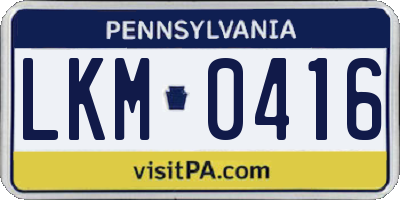 PA license plate LKM0416