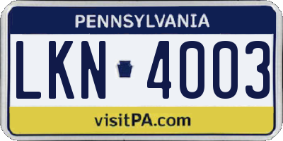 PA license plate LKN4003