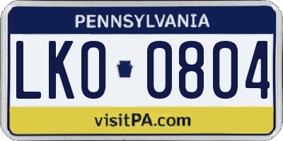 PA license plate LKO0804