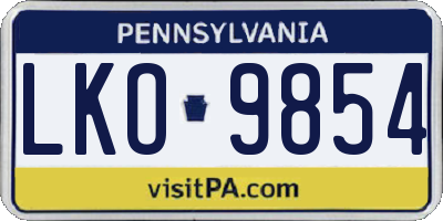 PA license plate LKO9854