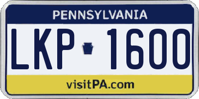PA license plate LKP1600