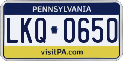PA license plate LKQ0650