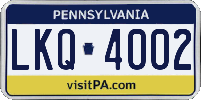 PA license plate LKQ4002
