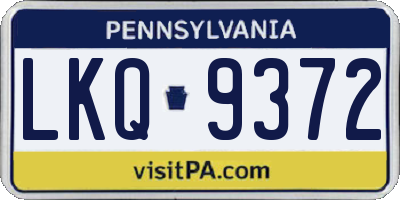 PA license plate LKQ9372