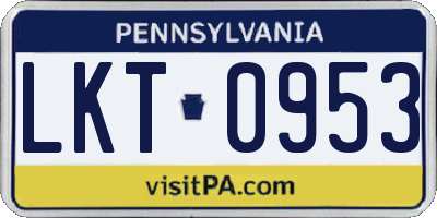 PA license plate LKT0953