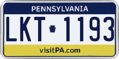 PA license plate LKT1193