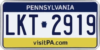 PA license plate LKT2919