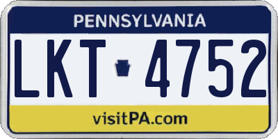 PA license plate LKT4752