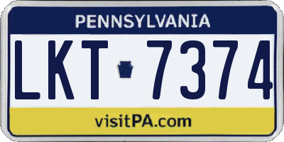 PA license plate LKT7374