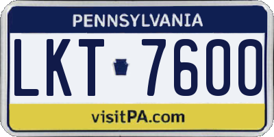 PA license plate LKT7600