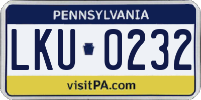 PA license plate LKU0232