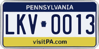 PA license plate LKV0013