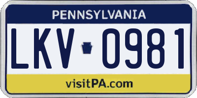 PA license plate LKV0981