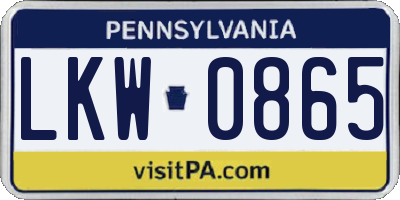 PA license plate LKW0865