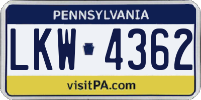 PA license plate LKW4362