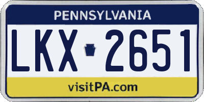 PA license plate LKX2651
