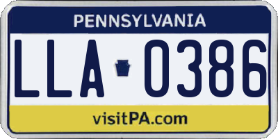 PA license plate LLA0386