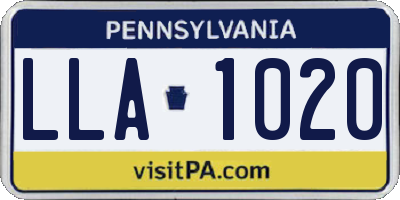 PA license plate LLA1020