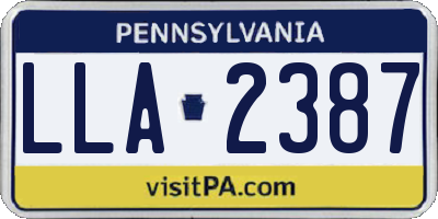 PA license plate LLA2387