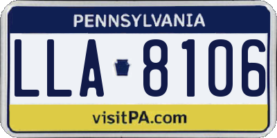 PA license plate LLA8106