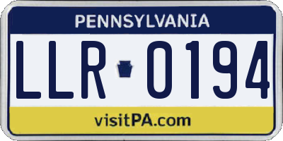 PA license plate LLR0194