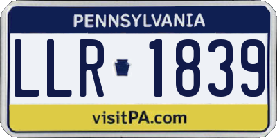 PA license plate LLR1839