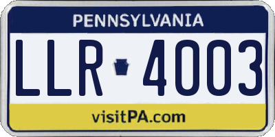 PA license plate LLR4003
