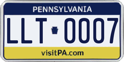 PA license plate LLT0007