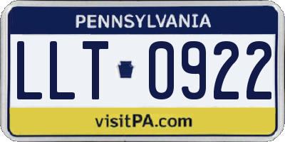 PA license plate LLT0922