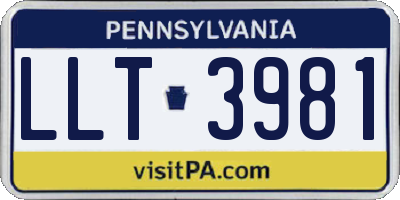 PA license plate LLT3981