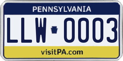 PA license plate LLW0003