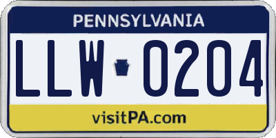 PA license plate LLW0204
