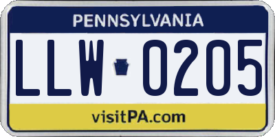 PA license plate LLW0205