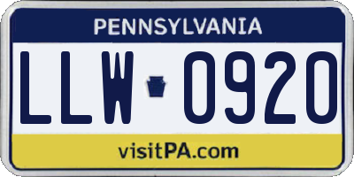 PA license plate LLW0920