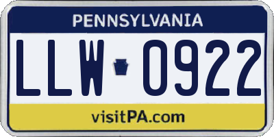PA license plate LLW0922