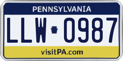 PA license plate LLW0987