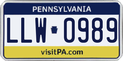 PA license plate LLW0989